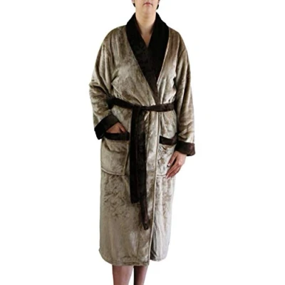 Abbildung von Gözze Unisex Bademantel mit Schalkragen, Seiden Feeling, 100% Mikrofaser, 330 g/m², Größe S Taupe