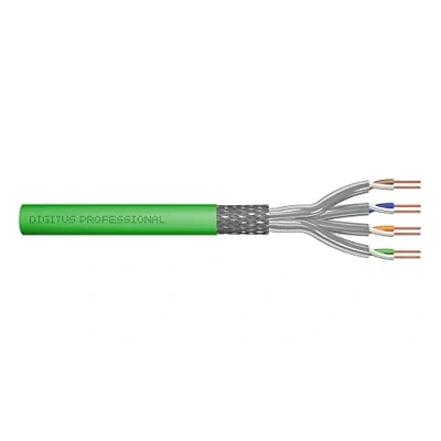 Abbildung von DIGITUS 100 m Cat 8.2 Netzwerkkabel S FTP (PiMF) Simplex BauPVO Dca LSZH Halogenfrei 2000 MHz Kupfer AWG 22/1 PoE++ Kompatibel LAN Kabel Verlegekabel Ethernet Grün