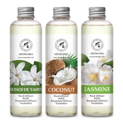 Abbildung von Raumduft Diffuser Nachfüller Jasmin &amp; Kokos Monoi de Tahiti 600ml 3x200ml Set für Duftdiffusor Reed Refill Raumbeduftung Zimmerduft Nachfüllen Raumluft