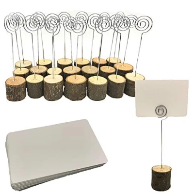 Abbildung von Aisamco 20 Holz Holzsteg Kartenhalter Platzkarte Tischkartenhalter Namesschild Fotohalter,30 Stück Naturkarton Blanko Kraftpapier Kraftkarton Tischkarten für Hochzeit Deko