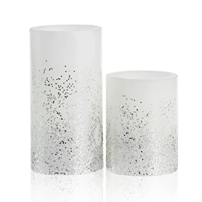 Abbildung von Pauleen 48008 Glowing Glitter Candle Wachskerze 2er Set Echtwachs LED Kerzen, warmweiß, flackernde Flamme Weiß Silber