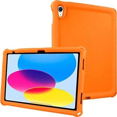 Abbildung von TECHGEAR Bumper iPad 10 Hülle Silikon [Kinderfreundlich] Stark Schutzhülle Weicher rutschfeste stoßfeste, Eckenschutz + Schutzfolie Kompatibel mit Apple 10. Generation 2022 (10,9) ORANGE