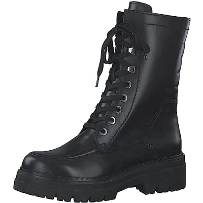 Abbildung von MARCO TOZZI Damen Stiefeletten zum Schnüren aus Leder Plateau, Schwarz (Black), 42