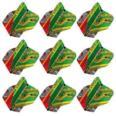 Abbildung von RED DRAGON Yin Yang Beidseitig Peter Wright Snakebite Rot und Grün Standard Dartflug 3 Set pro Packung (insgesamt 9 Dart Flights)