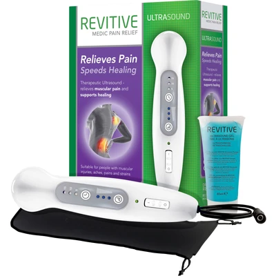 Abbildung von Revitive Ultraschall Therapie: Lindert Schmerzen bei muskulären Verletzungen, Beschwerden und Zerrungen. Ideales Handgerät für Zuhause