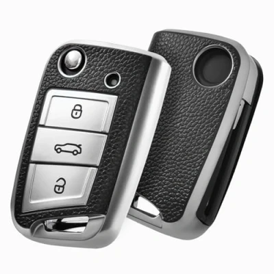 Abbildung von OATSBASF Autoschlüssel Hülle VW, Schlüssel Kompatibel für VW Golf 7 Schlüsselhülle, Schlüsselbox Cover Polo, Skoda, Tiguan, MK7 3 Tasten (P Silber)