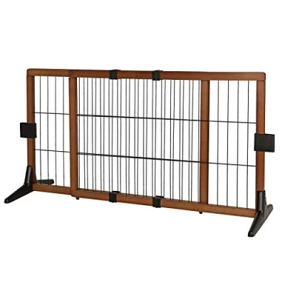 Abbildung von lionto Hundeschutzgitter längenverstellbar, Welpenschutzgitter aus attraktivem Pinienholz sorgt für Sicherheit, Höhe 50 cm, Robustes Absperrgitter Treppen/Türen, einfacher Aufbau, braun/schwarz