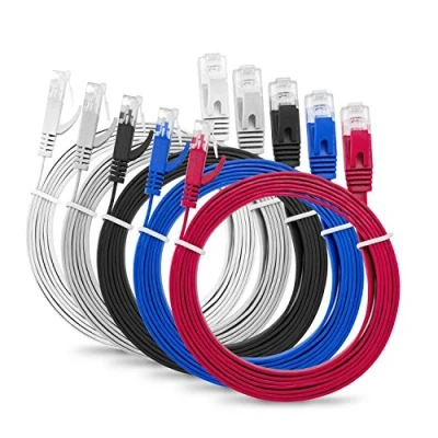 Abbildung von MutecPower Flachbandkabel 0.5m CAT6 RJ45 Ethernet Lan NetzwerkKabel Patchkabel flach Mehrfarbige 5er Pack 0,5 meter + 15 Kabelbinder