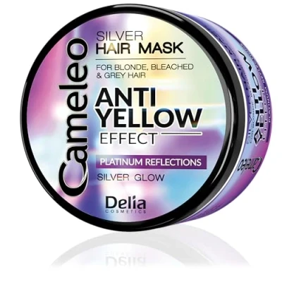Abbildung von Cameleo Silber Tönungsmaske Kein Gelb Effekt Lila Behandlung &amp; Farbschutz für blondes, graues, weißes Haar Platin Töne UV Schutz keine Parabene 200 ml