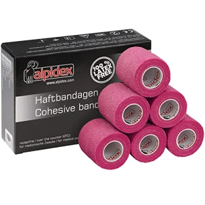 Abbildung von ALPIDEX 6 Rollen Haftbandage 5 cm x 4.5 m Selbstklebender Verband Pet Bandagen Fixierband Sport Vet Wrap Tape Selbsthaftend, Farbe:pink