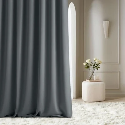 Abbildung von ROOM99 Vorhang mit Silberen Ösen Aura 140 x 240 cm Breite Höhe Schiebegardinen Modern Curtain Wohnzimmer Schlafzimmer Dunkelgrau, 1 Stück