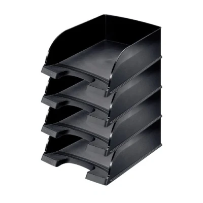 Abbildung von Leitz Briefkorb A4 Jumbo 4er Pack, Briefablage mit extra großem Fassungsvermögen in Premium Qualität, Stapelbare Ablagefächer als Schreibtisch Organizer, Kombinierbar Plus Serie, Schwarz, 52330095