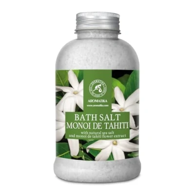 Abbildung von Meer Badesalz Monoi de Tahiti 600g Bade Meersalz mit Natürlichem Kokosöl und Tiare Blüten Extrakt Aromatherapie Badewanne Guter Schlaf Baden Entspannung Badezusatz Badeduft