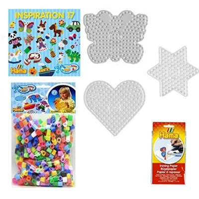 Abbildung von My First Hama Maxi Bügelperlen Starterset 4 (3 Stiftplatten,600 Perlen,Vorlagenheft,Bügelpapier)
