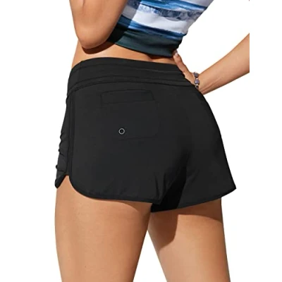 Abbildung von CRZ YOGA Damen Badeshorts Schnell Trocknend Schwimmshorts Sommer Boardshorts mit Seitlichem Split Schwarz 42