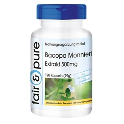 Abbildung von Fair &amp; Pure® Bacopa Monnieri Extrakt 500mg 120 Kapseln Brahmi 20% Bacoside ohne Magnesiumstearat