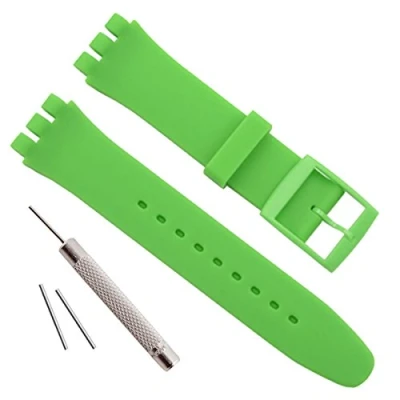 Abbildung von Green Olive Ersatz Uhrenarmband aus Silikon, wasserdicht, für Swatch (17 mm, 19 20 mm) grün)