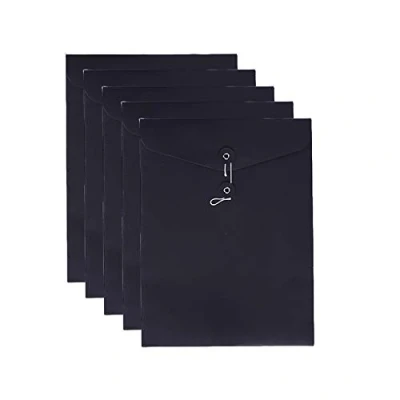 Abbildung von VANRA Aktenordner, Umschläge, A4, Kraftpapiertaschen, Dokumenten Organizer mit Schnurverschluss für Schule, Büro (Schwarz, 5 Packungen)