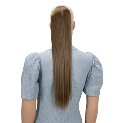 Abbildung von CAISHA 60cm Zopf mit 2 Bändern Pferdeschwanz Langhaar Extensions Haarverlängerung Haarteil Glatt Hellbraun HC3