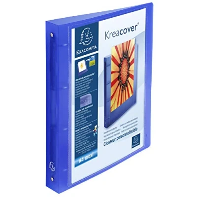 Abbildung von Exacompta 51562E Präsentationsringbuch KreaCover aus transluzentem Kunststoff für DIN A4, 4 O Ring Mechanik 30 mm, Rücken 40 blau ideal Schule und Büro Ringhefter Ringordner Ringbuchordner