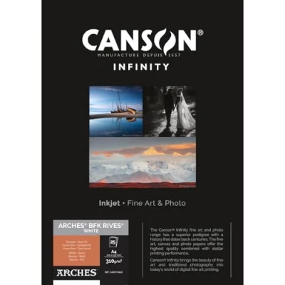 Abbildung von Canson Infinity BFK Rives 100% Textur, 310 g, Box A4, 25 Stunden, natürliches Weiß
