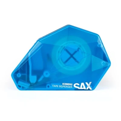 Abbildung von SAX ICEBERG Einhand Klebebandabroller, Blau, inkl. 1 x Klebeband, Bedienung, für Längenkontrollen beim Kleben, Staubabdeckung sauberes Klebeband