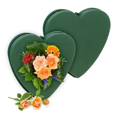 Abbildung von Relaxdays Steckschaum für Frischblumen, 2er Set, Herz, HBT: 26,5x26,5x4 cm, Blumengesteck zum Basteln, Schaumstoff, grün