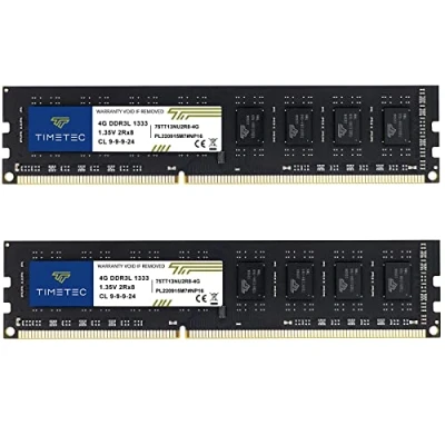 Abbildung von Timetec 8GB KIT (2x4GB) DDR3 1333MHz PC3 10600 Non ECC Unbuffered 1.5V CL9 2Rx8 Dual Rank 240 Pin UDIMM Desktop PC Arbeitsspeicher RAM Modul Upgrade (8GB KIT(2x4GB))