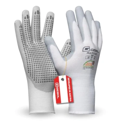 Abbildung von Gebol Multi Flex White, Arbeitshandschuhe mit Noppen, Nitrilhandschuhe dermatologisch getestet, Für Herren, Größe XL (Gr 10), Weiß, 1 Paar