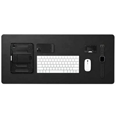 Abbildung von Spigen Schreibtischunterlage aus Velo Vegan PU Leder XXL Mauspad mit Anti Rutsch Gummimatte Schwarz