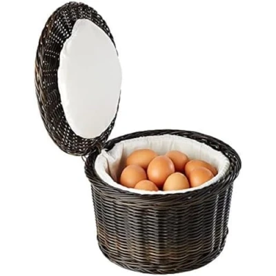 Abbildung von APS Eierkorb „PROFI LINE&quot; schwarz/brauner Warmhaltekorb für Eier, mit Edelstahldraht im Rand, ca. 20 hält den Inhalt durch das Stofffutter lange warm, Ø 26cm, Höhe 17cm