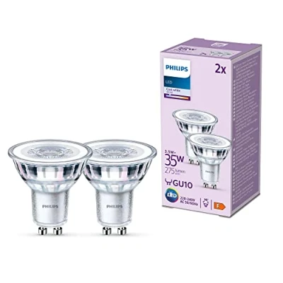 Abbildung von Philips Classic LED GU10 Lampe, 35W, klar, neutralweiß, nicht dimmbar, Doppelpack