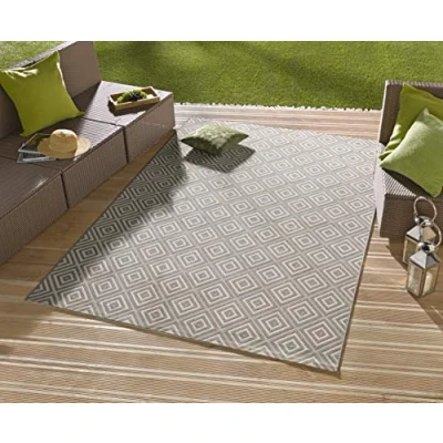Abbildung von NORTHRUGS in und Outdoor Teppich Coin 80x150cm Wetterfest Modern Geometrisch Feines Allover Design Läufer für Balkon Terrasse Garten Wintergarten Wohnzimmerteppich Wasserfest Blau