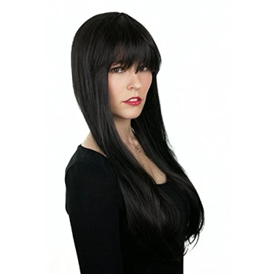 Abbildung von Prettyland Damen lange Perücke Pony Glatt 75cm Haare Schwarz black wig C864