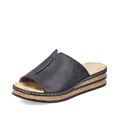 Abbildung von Rieker Damen Pantoletten 629M9, Frauen Slipper,schluepfschuhe,Backless Slipper,Mules,Gartenschuhe,Sommerschuhe,sommerclogs,schwarz (00),37 EU / 4 UK