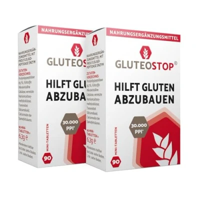Abbildung von GluteoStop hilft Gluten abzubauen Glutensensitivität glutenarme Ernährung Enzym (180 Mini Tabletten)