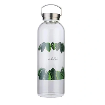 Abbildung von Trinkflasche Glas 2L mit Neopren Hülle Auslaufsicher Tragbarer Edelstahldeckel Wasserflasche 2 Liter 2000ml