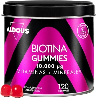 Abbildung von Biotin 10.000 mcg 120 Gummibärchen Kirschgeschmack Haargummis Folsäure, Zink, Selen, Jod + Vitamine für Haare Haut &amp; Nägel Multivitamine