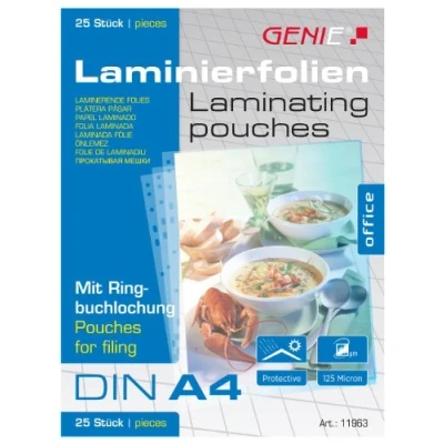 Abbildung von Genie 11963 Laminierfolie (Abheftrand, Lochung A4 25er Laminierfolien DIN A4) farblos