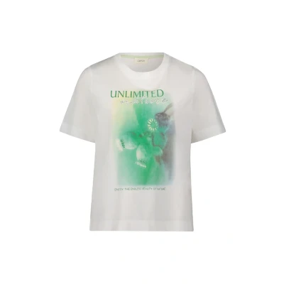 Abbildung von Cartoon MIT Rundhalsausschnitt Tshirt print, Damen, Größe: 44, Patch cream green