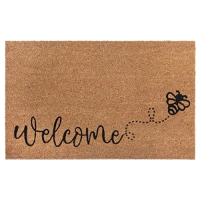 Abbildung von Hanse Home Fußmatte Kokos 45x70cm rutschfeste Schmutzfangmatte Natur für Innen, Fußabtreter Welcome Bee Kokosfaser Kokosmatte Eingangsbereich &amp; überdachten Außenbereich