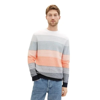Abbildung von TOM TAILOR Herren Strickpullover mit Farbverlauf, 35031 Green White Stripe Design, XXL