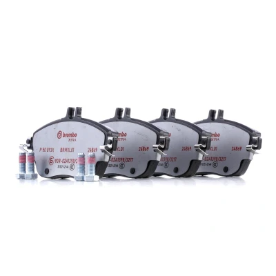 Abbildung von BREMBO P 50 093X Bremsbelagsatz für Verschleißwarnanzeiger vorbereitet mit Bremssattelschrauben, Anti Quietsch Blech ohne Zubehör