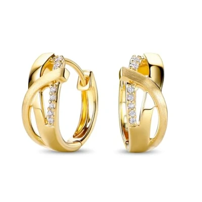Abbildung von MIORE Schmuck Damen, Creolen Silber 925, ohrringe vergoldet mit Zirkonia Steinen, echt Creolen, hoops 16 mm, Silberschmuck Damen 925