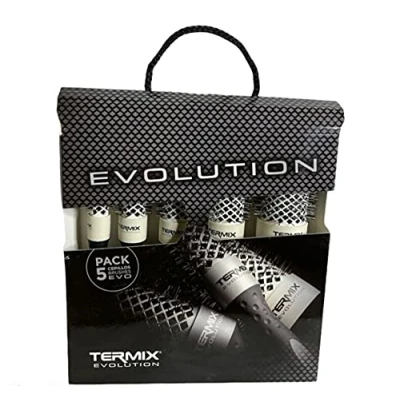 Abbildung von Termix Evolution Soft. Professionelle, thermische Rundhaarbürste mit Keramikrohr für den Friseursalon. Spezielle Bürste feines Haar. Anti Haft Rohr. Set 5 Bürsten.