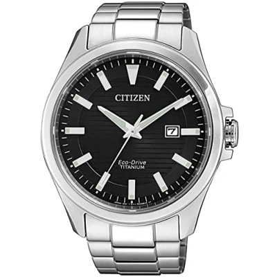 Abbildung von Citizen Herren Analog Eco Drive Uhr mit Super Titanium Armband BM7470 84E, Silber