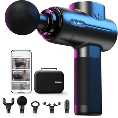 Abbildung von Massagepistole mit Bluetooth, RENPHO Massage Gun für tiefes Gewebe Percussion Muskel Pistole Muskelentspannung, Leistungsstarke Tragbare Massagegerät LED Touch Display, Bestes Geschenk