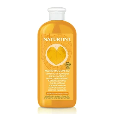 Abbildung von Naturtint Shampoo. Tiefe Pflege und Reparatur. Trockenes Geschädigtes Haar. 99% Natürliche Inhaltsstoffe. Silikon Parabenfrei. Fruchtiges Wasser aus Orangen, Zitronen Trauben 330ml