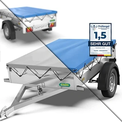 Abbildung von Tarpofix® Anhänger Plane 217 x 117 cm inkl. Planenseil Anhängerplane Flachplane aus PVC PLANENMATERIAL Verstärkte Unsinn für 750kg PKW Hänger Abdeckplane Abdeckung Grau
