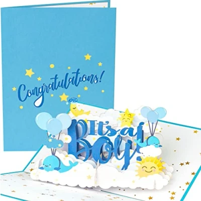 Abbildung von PopLife 3D Pop Up Karte mit Aufschrift &quot;It&#039;s a Boy!&quot; Geschlecht offenbarende Karte, Babyparty, Neugeborenenankündigung, Happy Birthday für Baby Jungen Geschlechtsoffenbarung